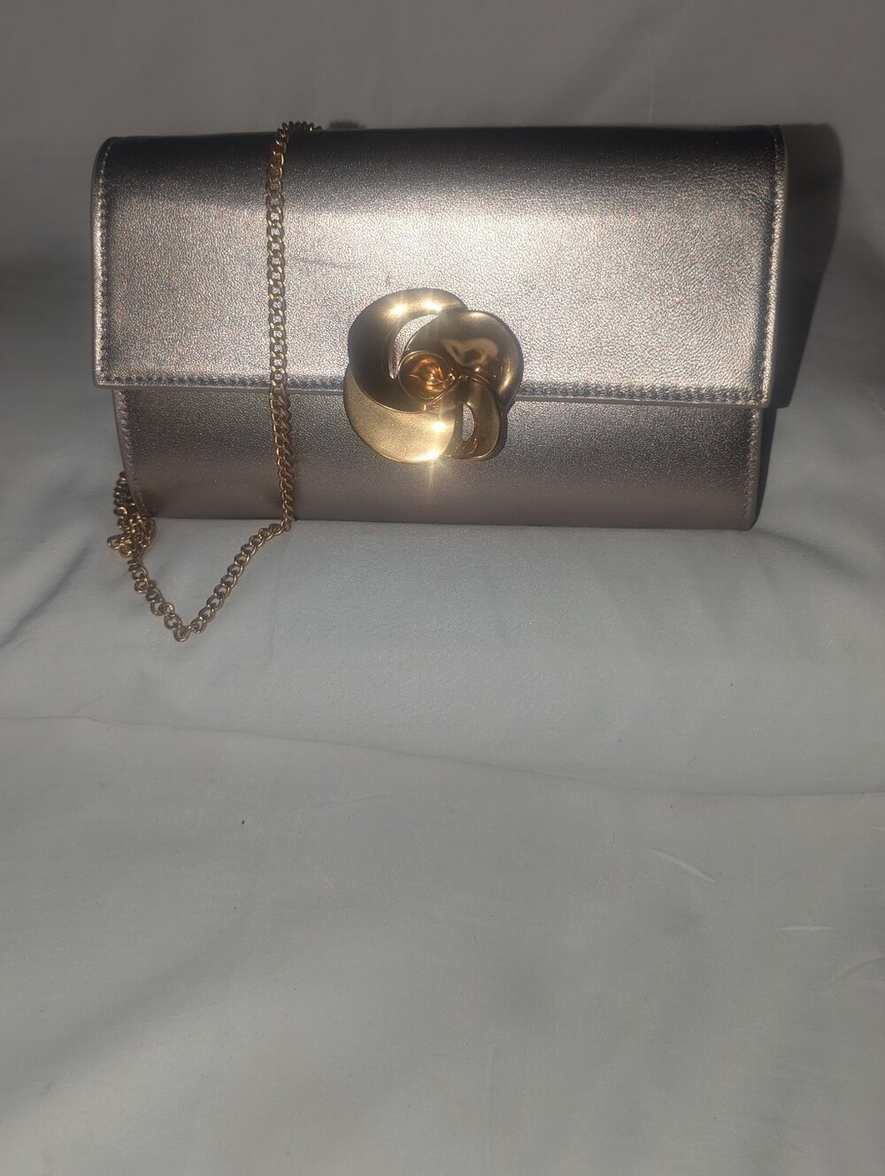 Ted Baker London Kira Rose Metallic Rose Gold Floral-Clasp Chain Clutch